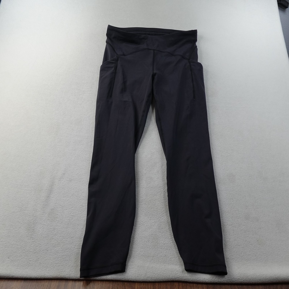 Lululemon Power Thru High Rise Tight 25 Womens 10 Black Pocket Yoga Gym Stretch - Picture 1 of 12